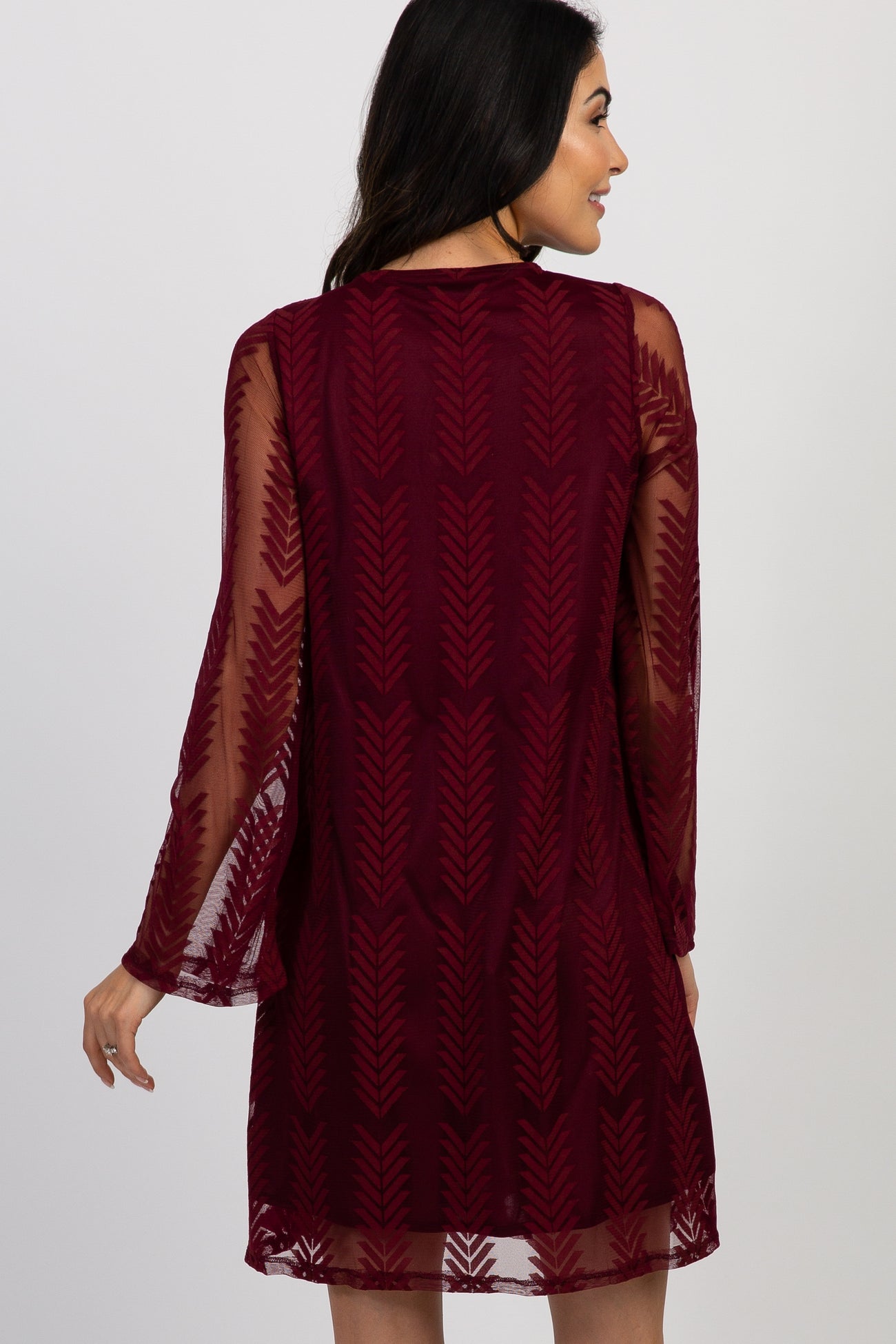 PinkBlush Burgundy Chevron Mesh Overlay Maternity Dress