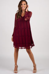 PinkBlush Burgundy Chevron Mesh Overlay Maternity Dress