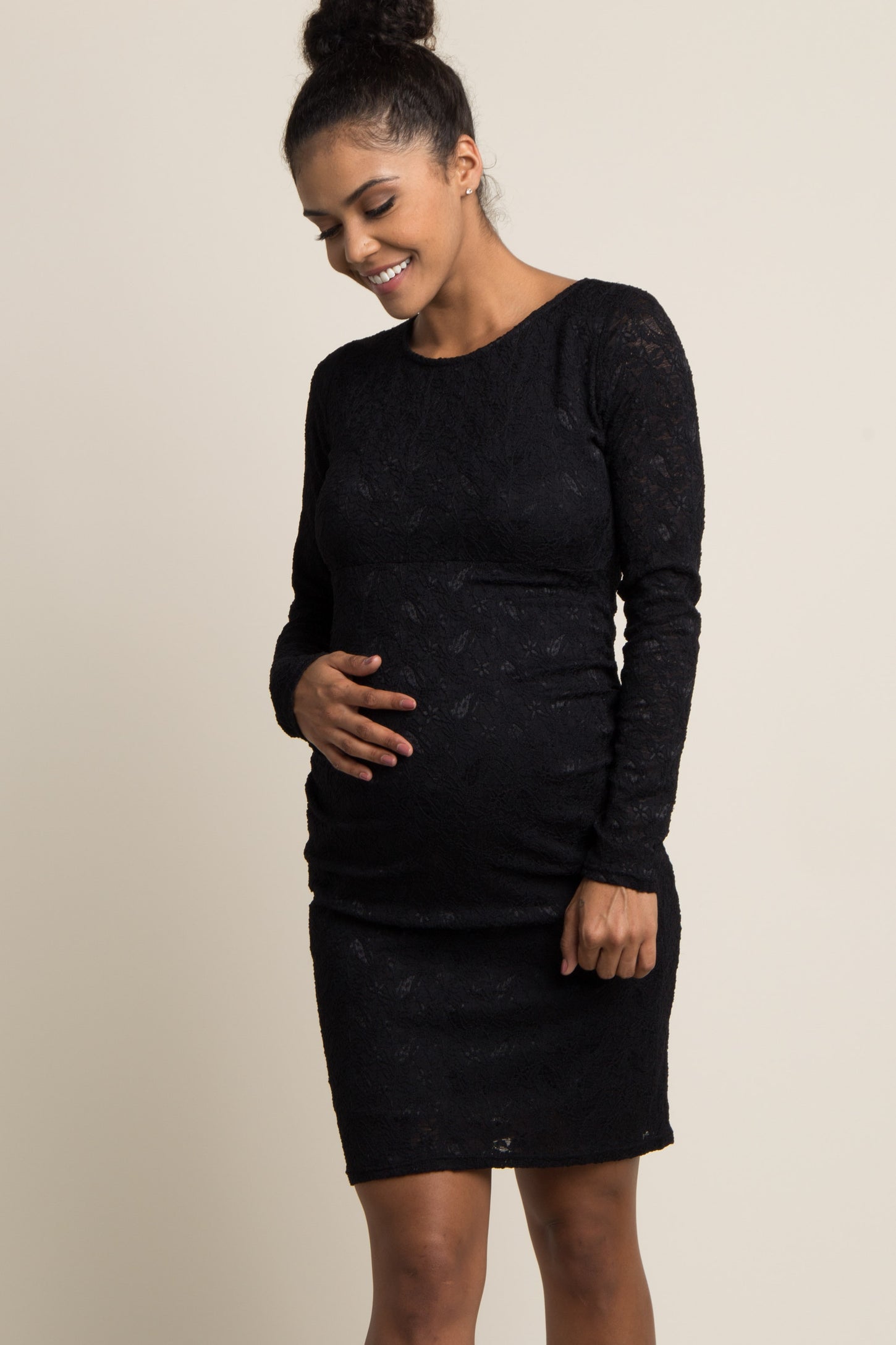 PinkBlush Black Lace Fitted Long Sleeve Maternity Dress