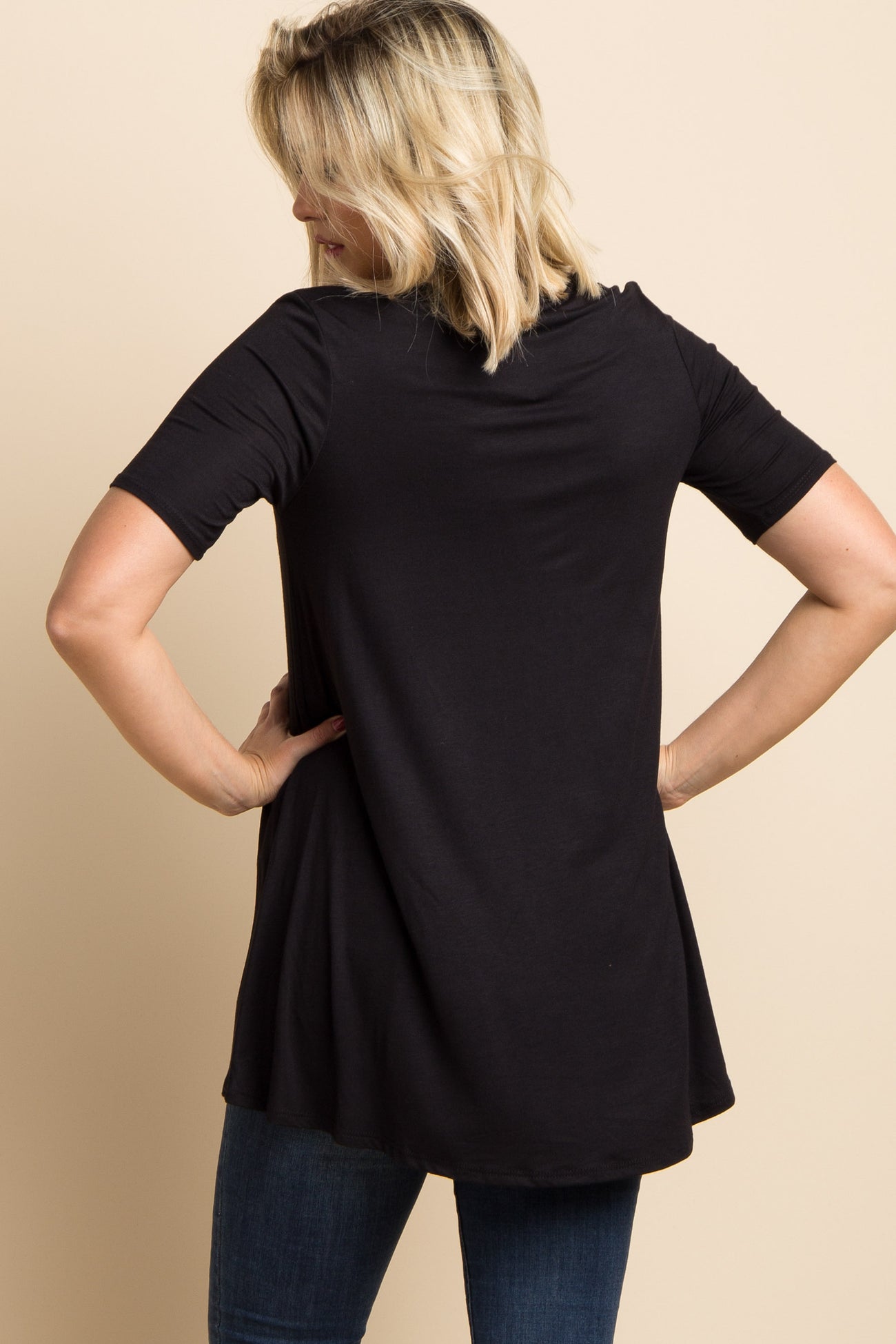 Black Basic Short Sleeve Maternity Top