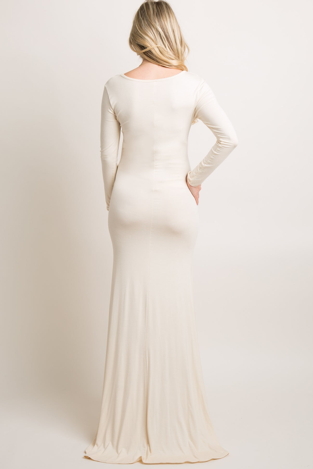 PinkBlush Beige Long Sleeve Photoshoot Maternity Gown/Dress