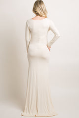 PinkBlush Beige Long Sleeve Photoshoot Maternity Gown/Dress