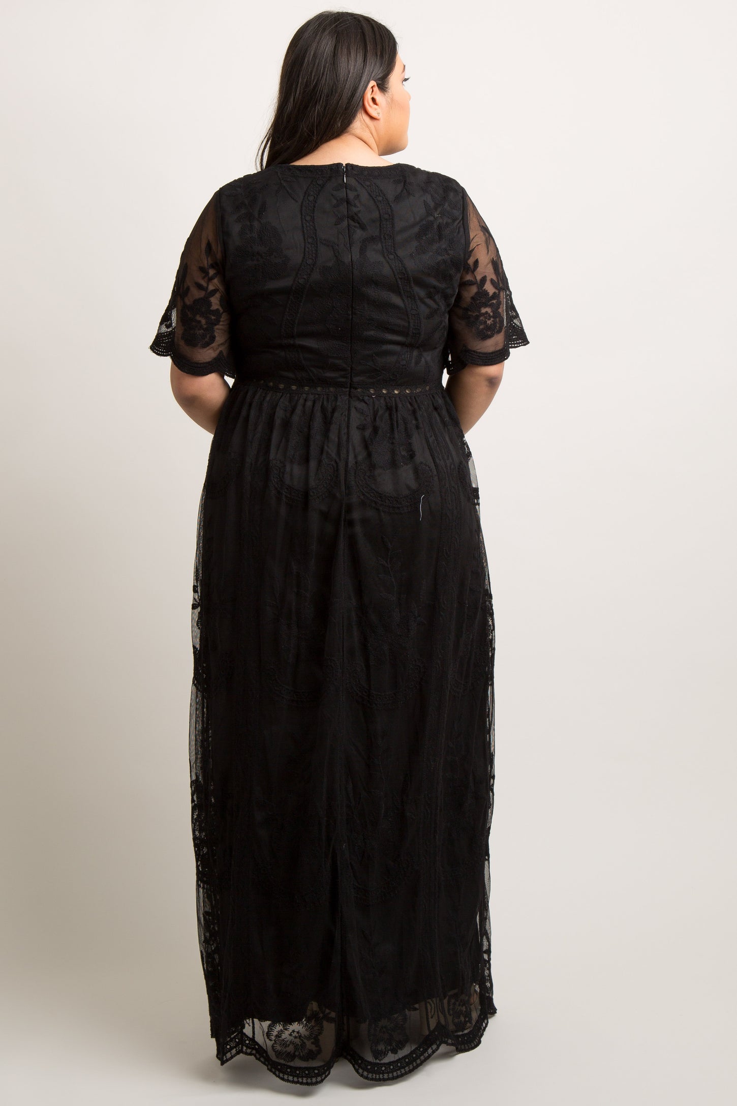 PinkBlush Black Lace Mesh Overlay Maternity Plus Maxi Dress