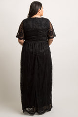 PinkBlush Black Lace Mesh Overlay Maternity Plus Maxi Dress
