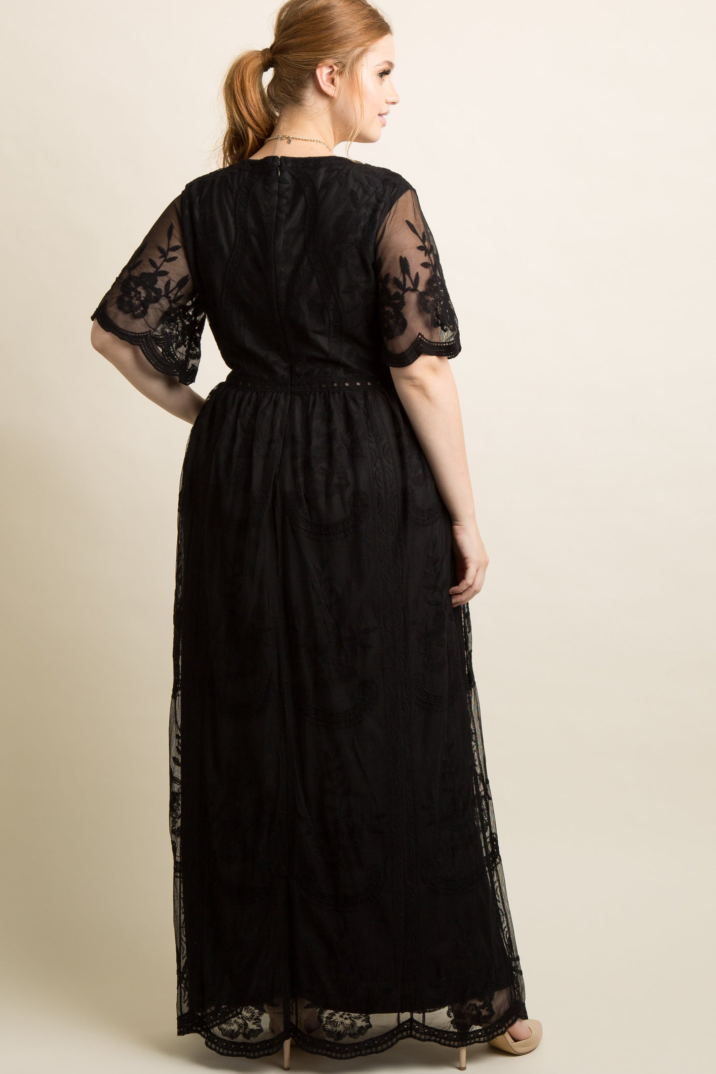 PinkBlush Black Lace Mesh Overlay Plus Maxi Dress