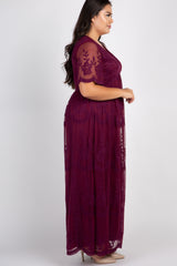 PinkBlush Burgundy Lace Mesh Overlay Plus Maxi Dress
