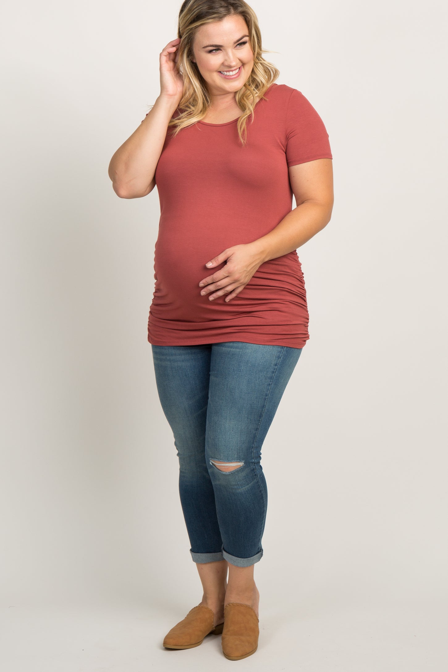 Blue Slightly Distressed Stretch Plus Maternity Jeans