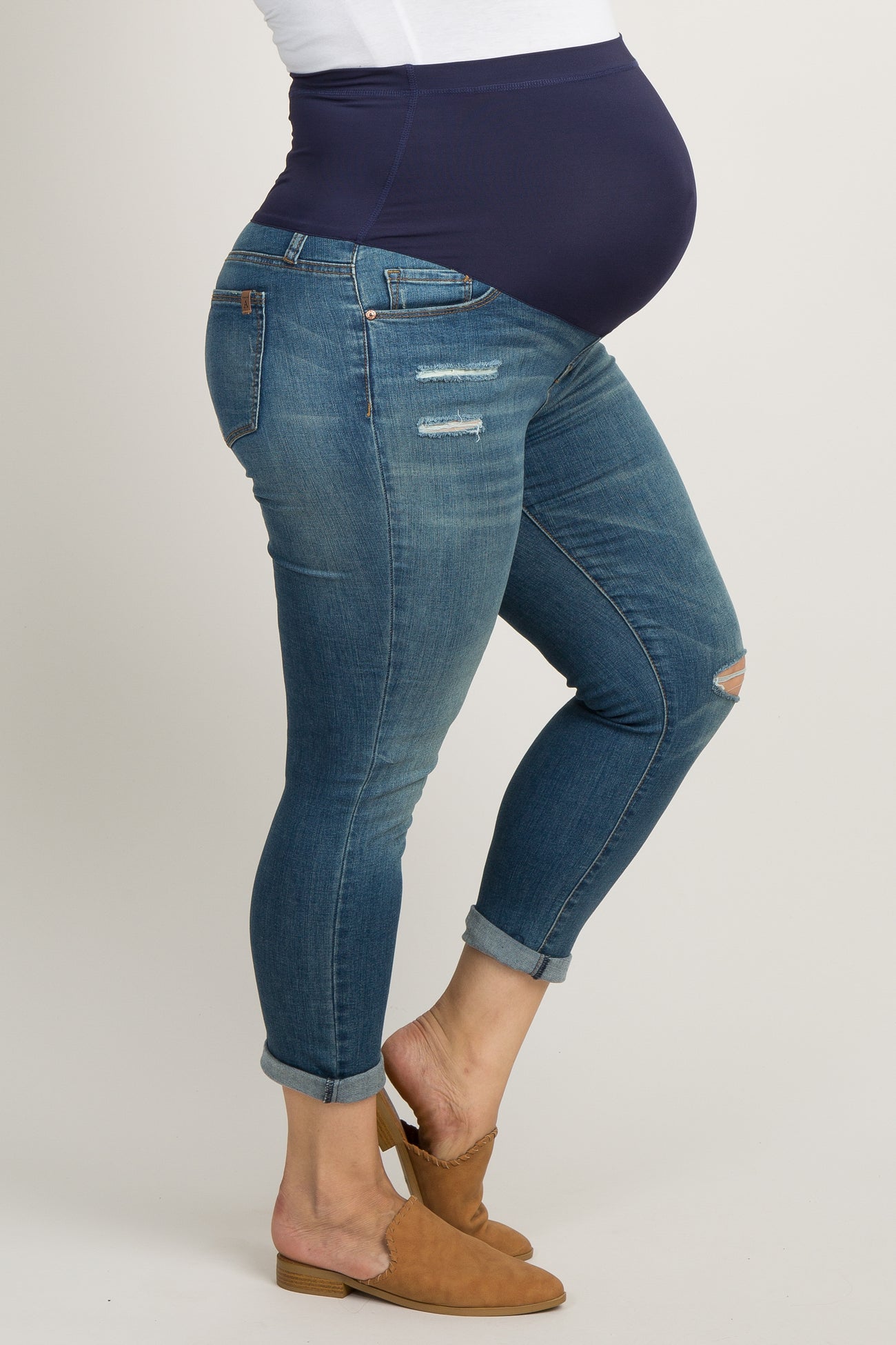Blue Slightly Distressed Stretch Plus Maternity Jeans