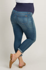 Blue Slightly Distressed Stretch Plus Maternity Jeans