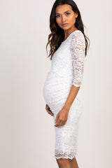 Ivory Lace Fitted 3/4 Sleeve Maternity Dress