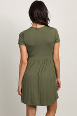 PinkBlush Olive Solid Crochet Trim Shift Dress