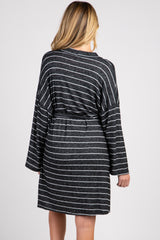 PinkBlush Charcoal Heather Striped Delivery/ Nursing Maternity Robe