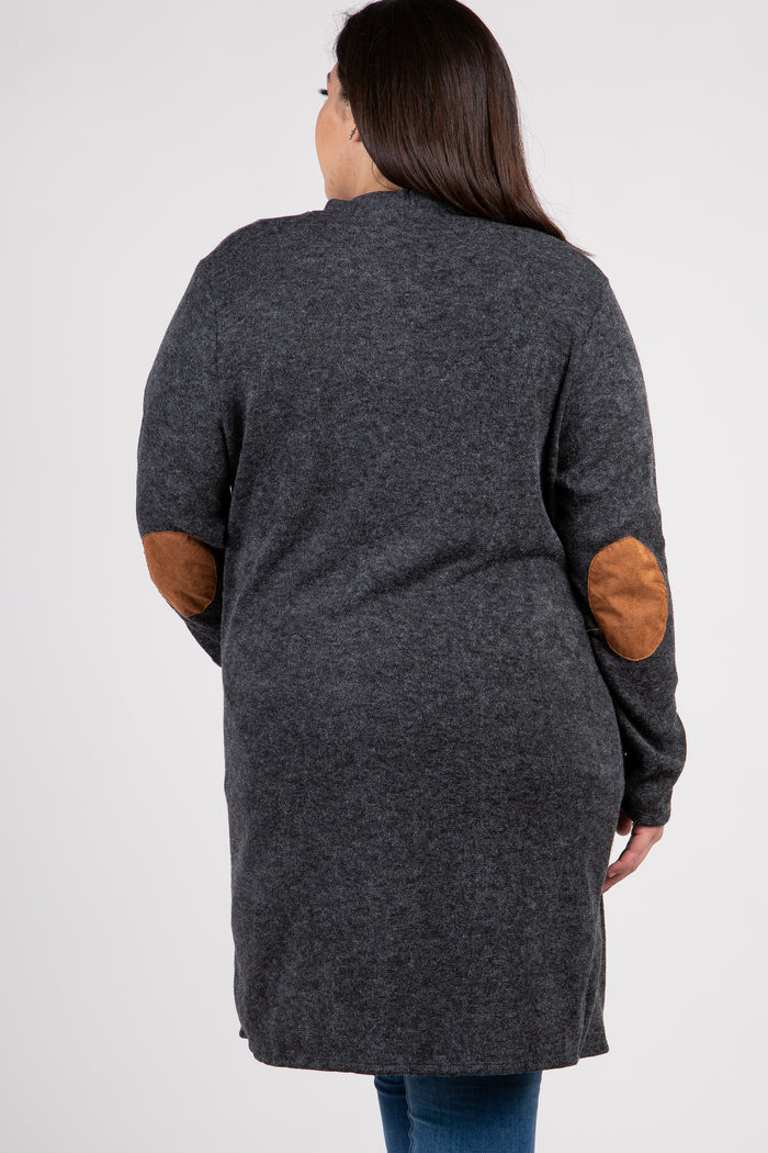 PinkBlush Charcoal Knit Elbow Patch Plus Cardigan