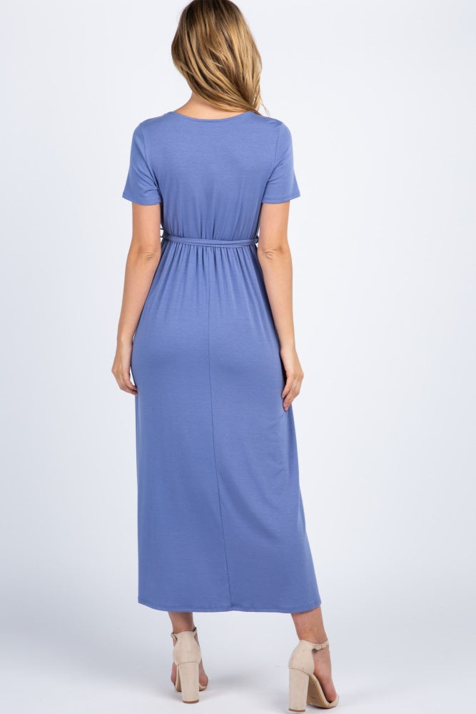 Slate Blue Solid Hi-Low Wrap Dress