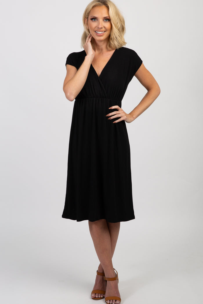 PinkBlush Black Draped Maternity/Nursing Dress