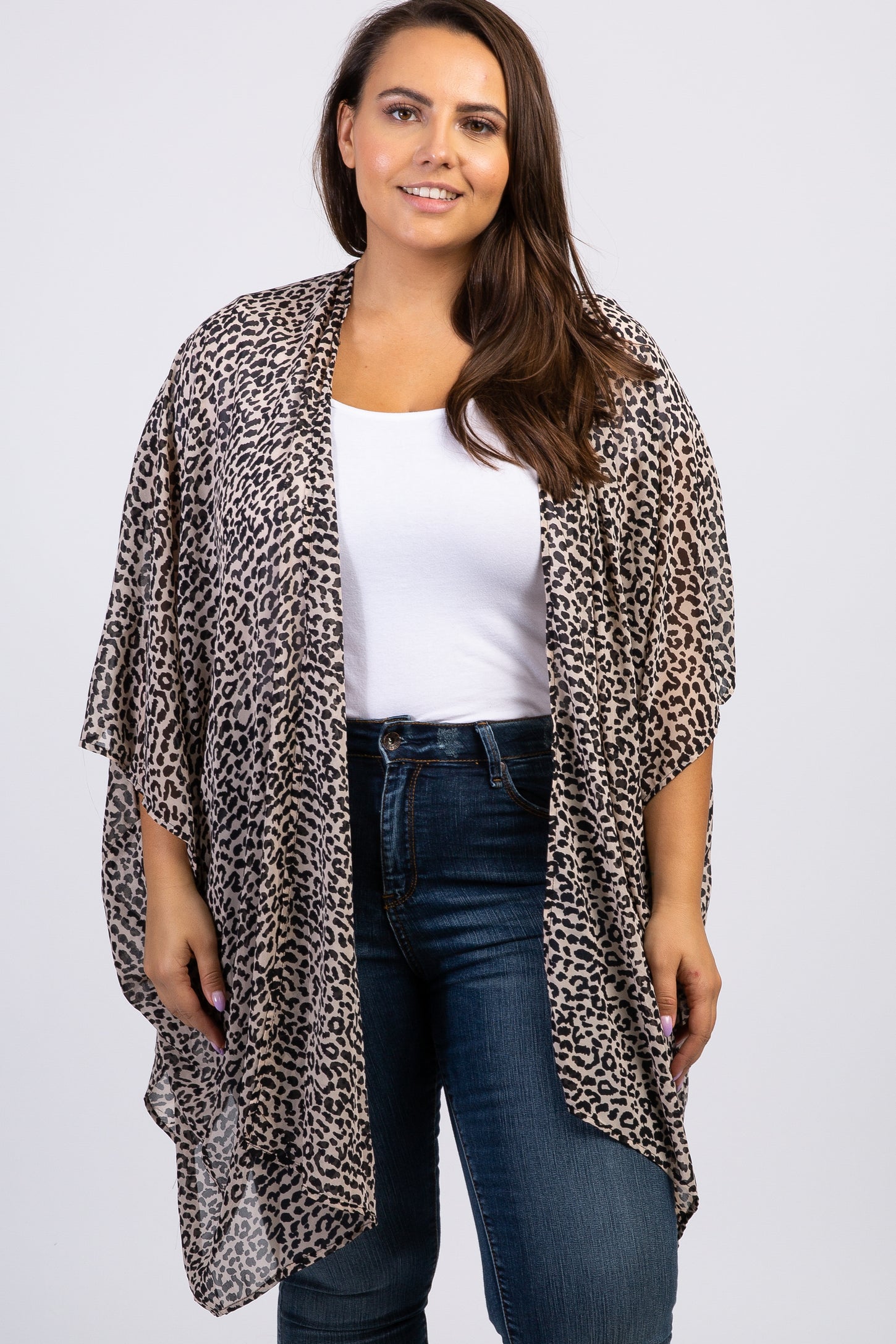 Mocha Leopard Print Chiffon Plus Maternity Cover Up