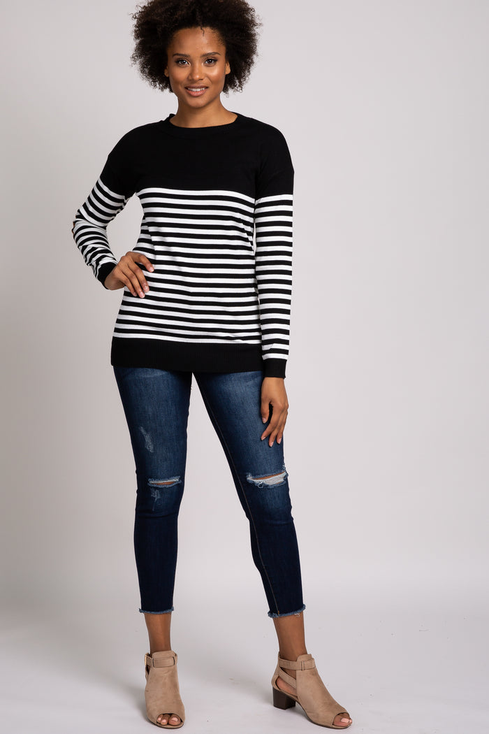 PinkBlush Black Striped Elbow Patch Knit Sweater