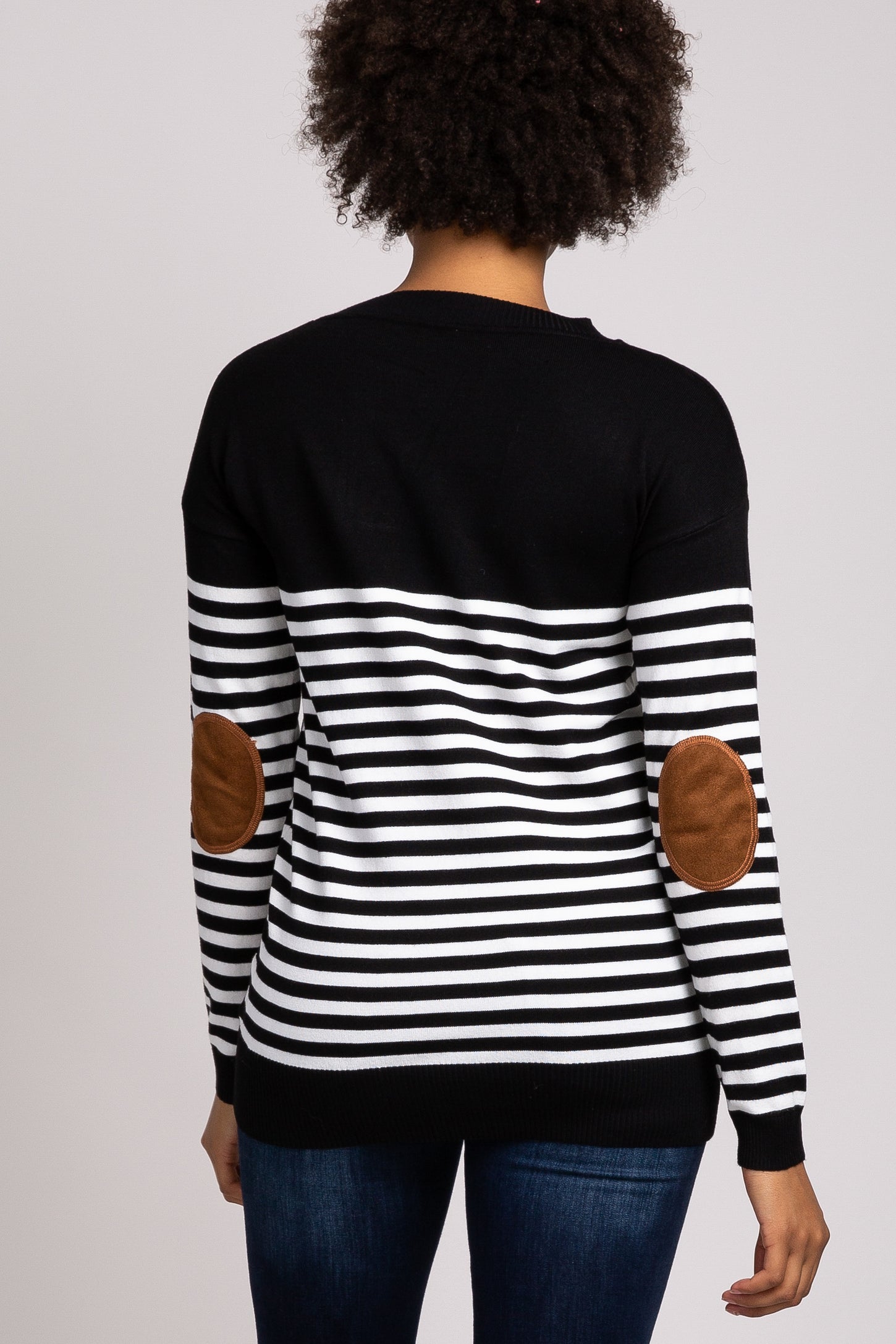 PinkBlush Black Striped Elbow Patch Knit Sweater