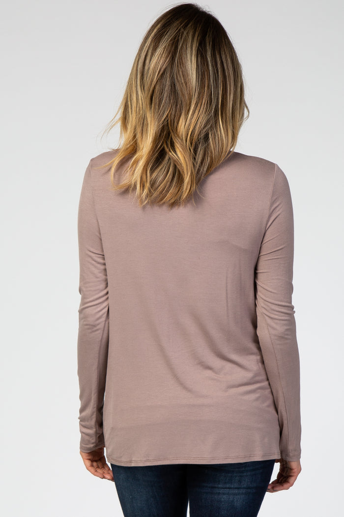 PinkBlush Taupe Solid Layered Front Long Sleeve Nursing Top