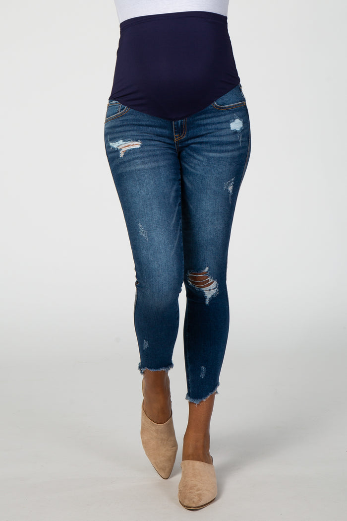PinkBlush Navy Blue Distressed Frayed Hem Maternity Jean