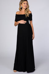 PinkBlush Black Off The Shoulder Short Sleeve Maternity Maxi Dress
