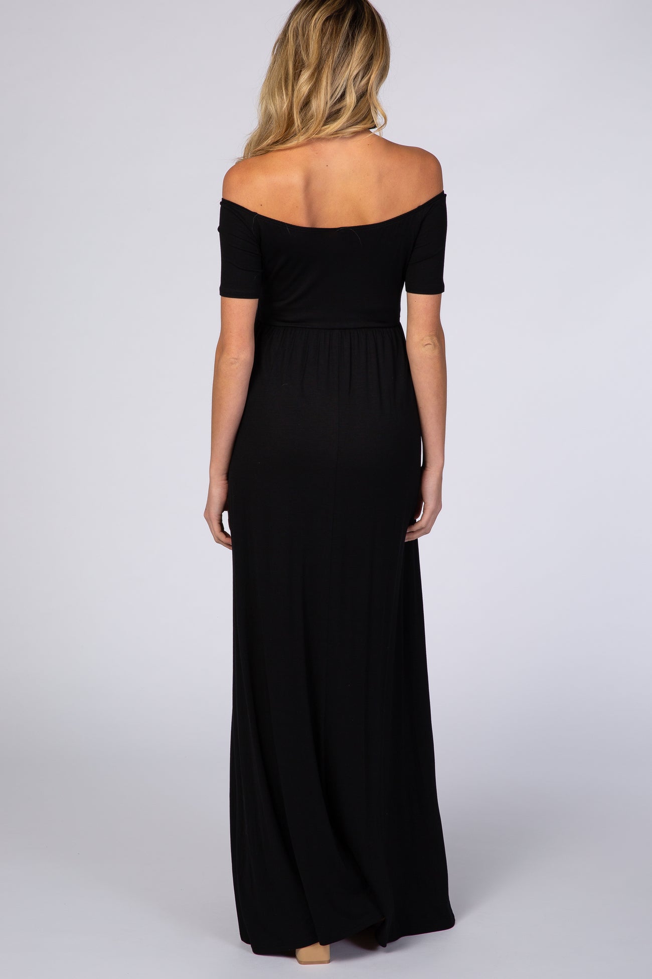 PinkBlush Black Off The Shoulder Short Sleeve Maternity Maxi Dress