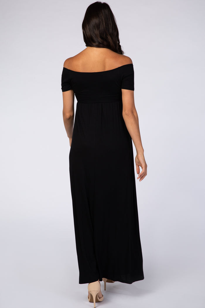 PinkBlush Black Off The Shoulder Short Sleeve Maxi Dress