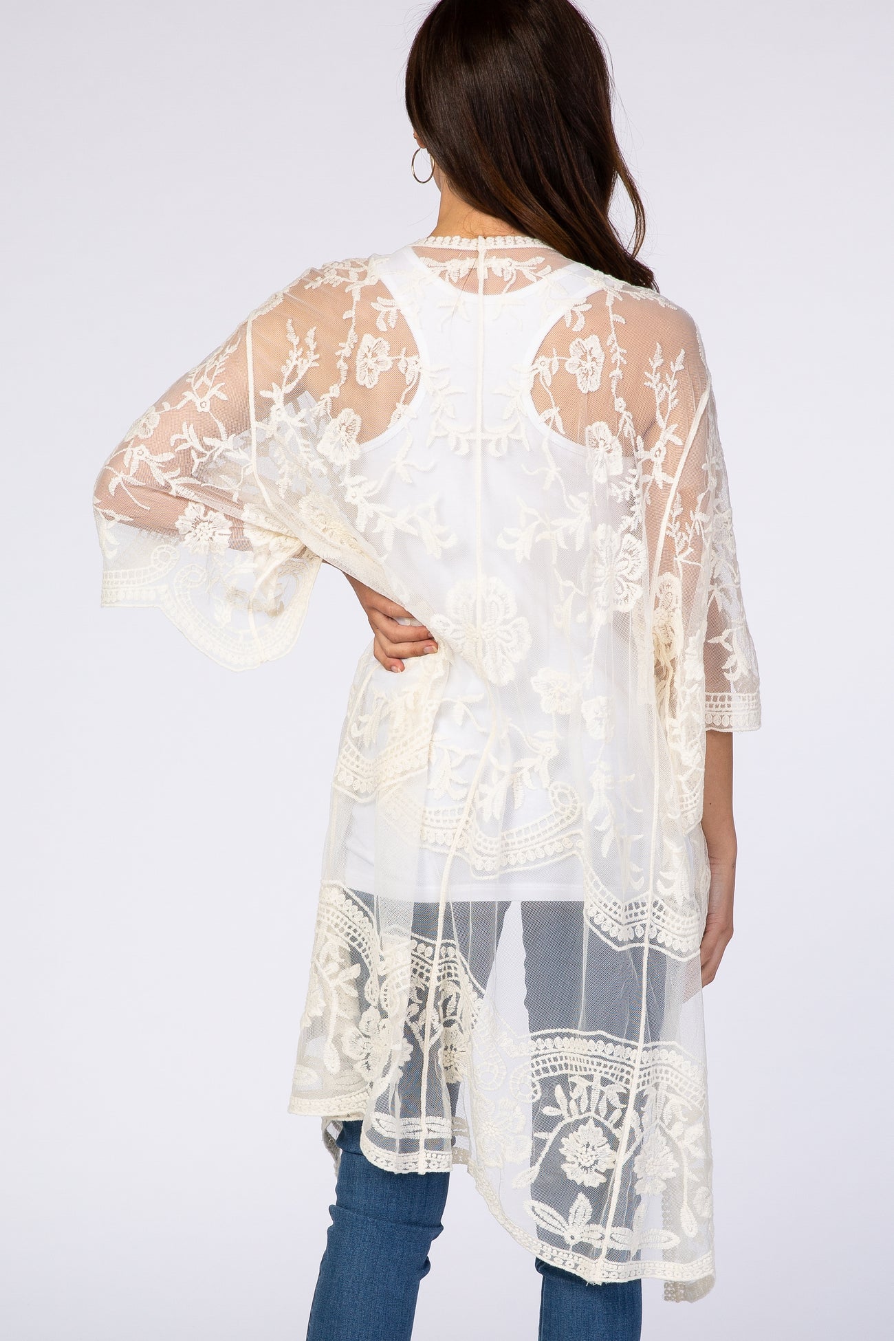 White Lace 3/4 Sleeve Cover Up