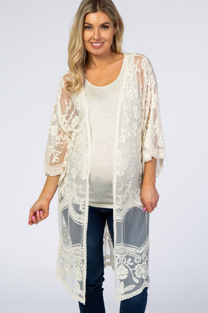 White Lace 3/4 Sleeve Maternity Cover Up