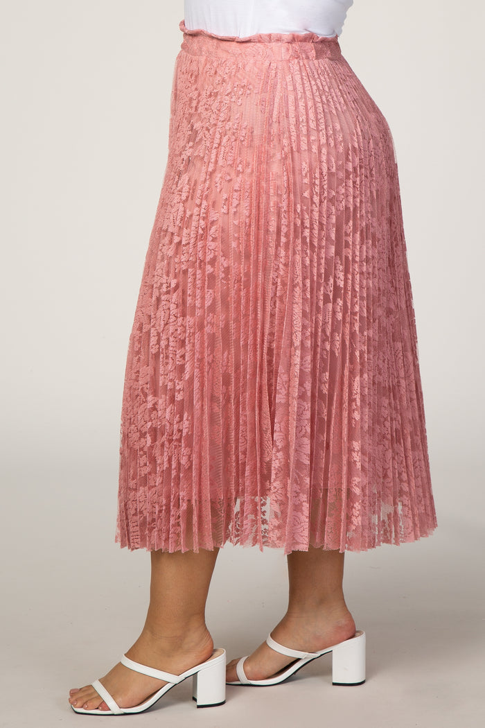 Pink Lace Plus Midi Skirt