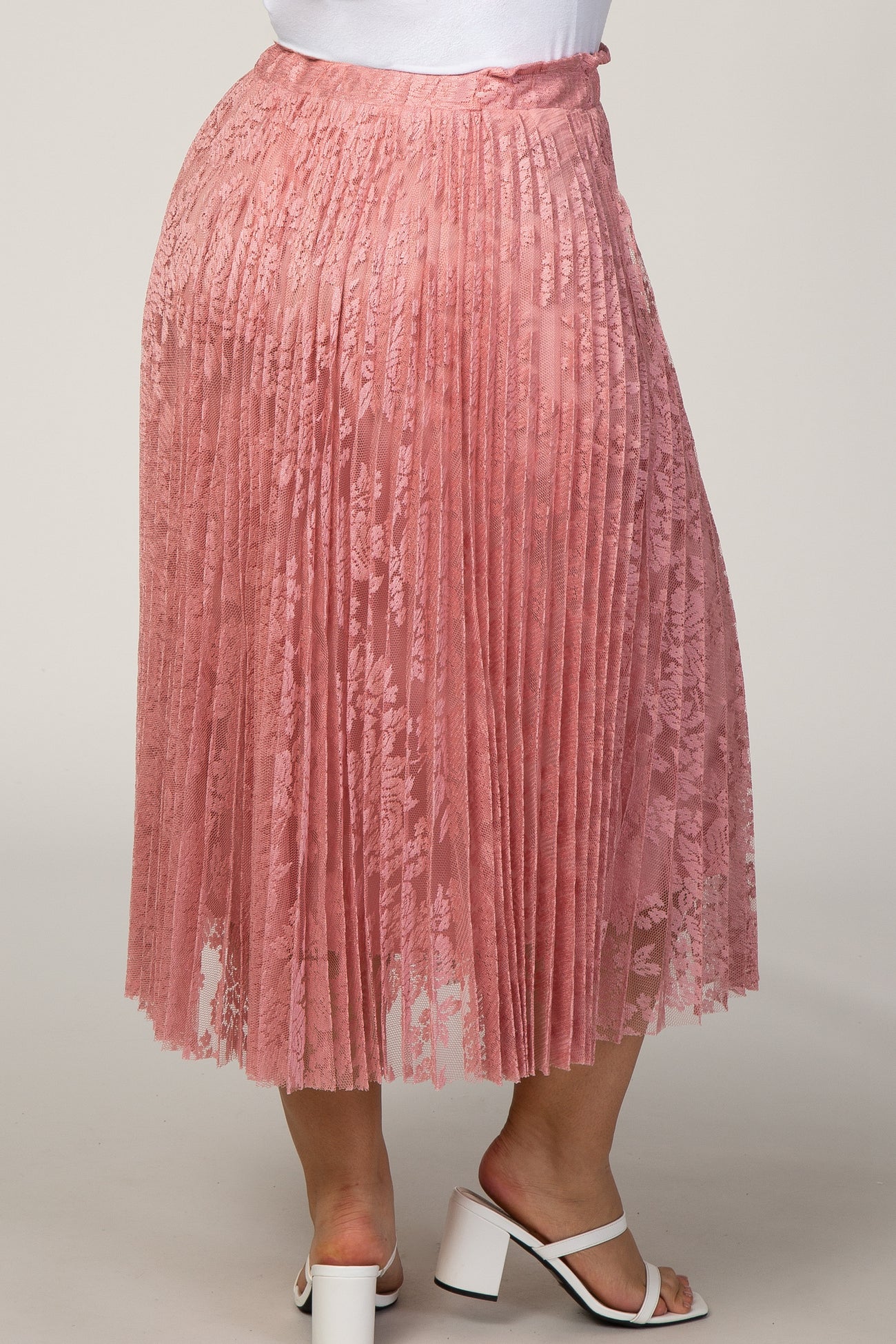 Pink Lace Plus Midi Skirt