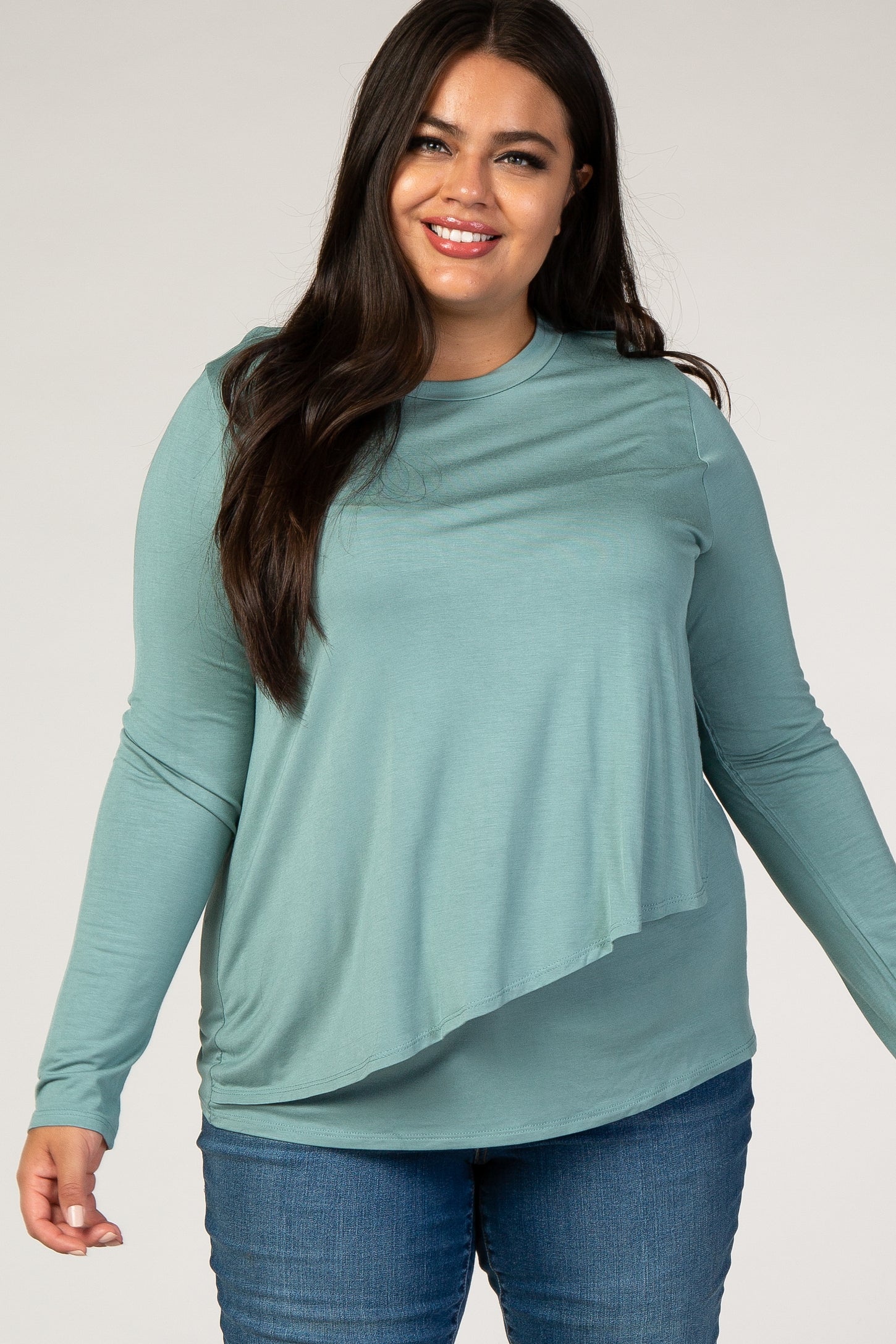 PinkBlush Sage Long Sleeve Draped Plus Maternity/Nursing Top