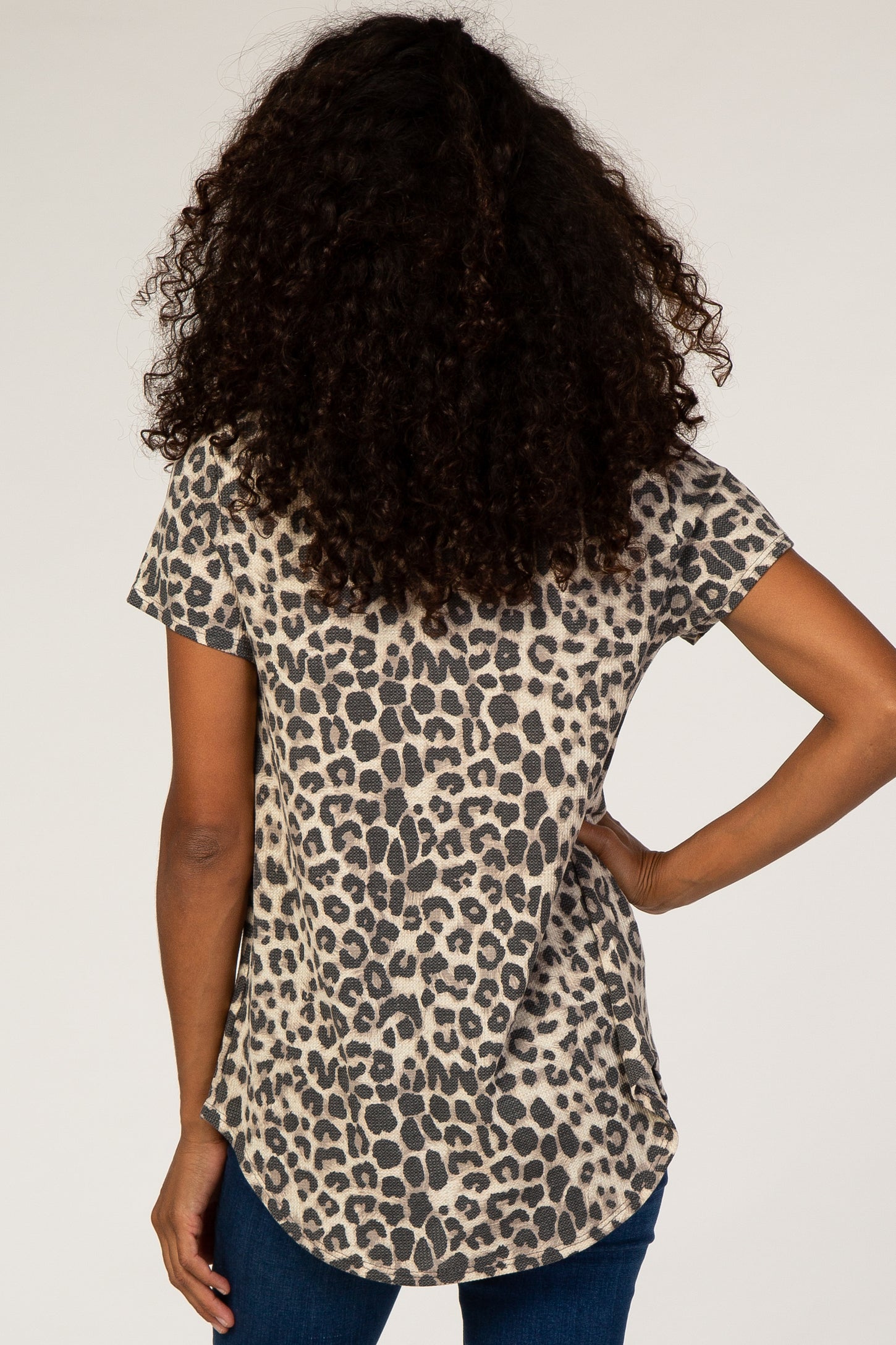 Mocha Animal Print Button Accent Top