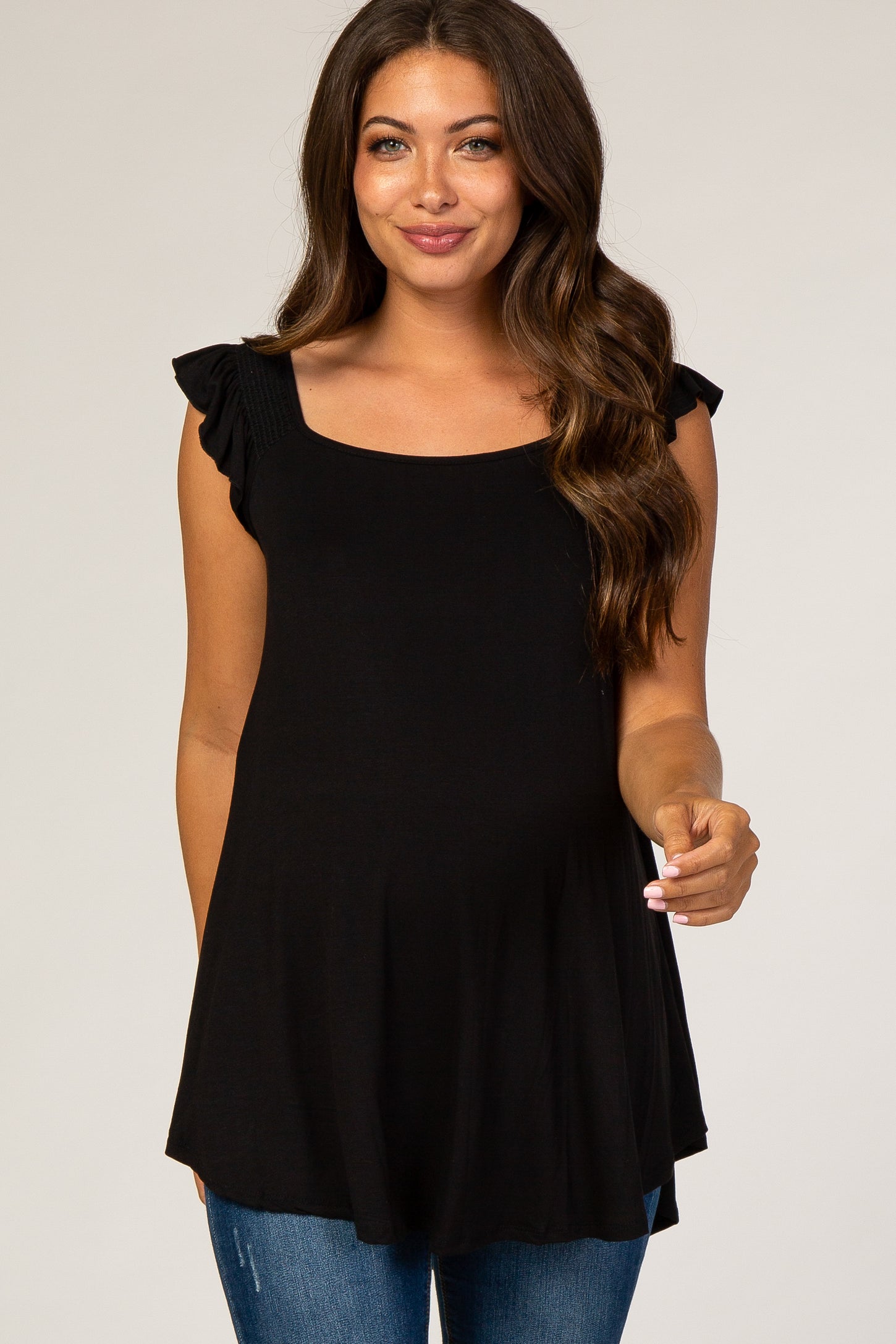 Black Flutter Sleeve Maternity Top