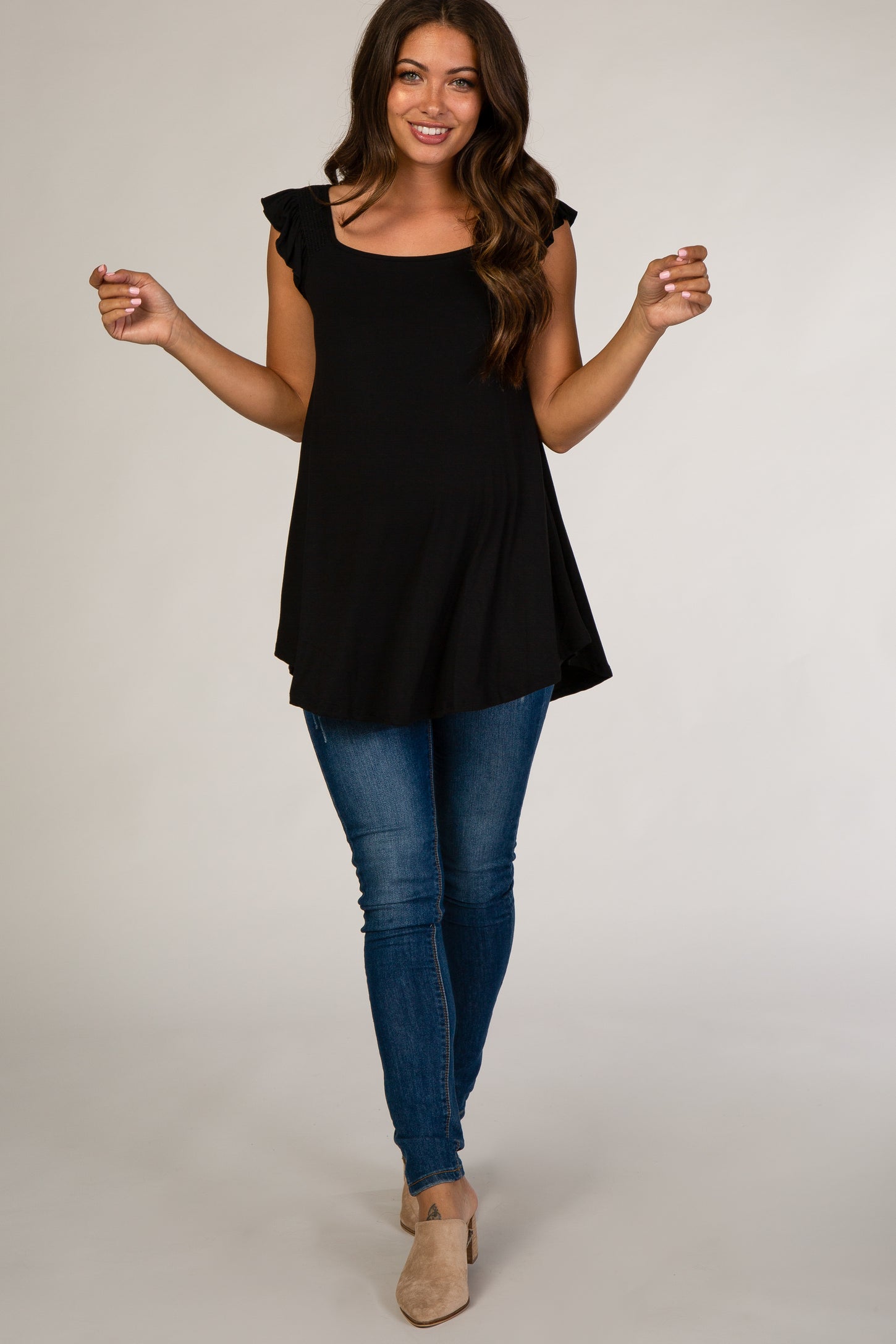 Black Flutter Sleeve Maternity Top