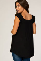 Black Flutter Sleeve Maternity Top