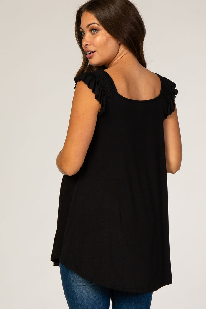 Black Flutter Sleeve Maternity Top