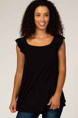 Black Flutter Sleeve Top