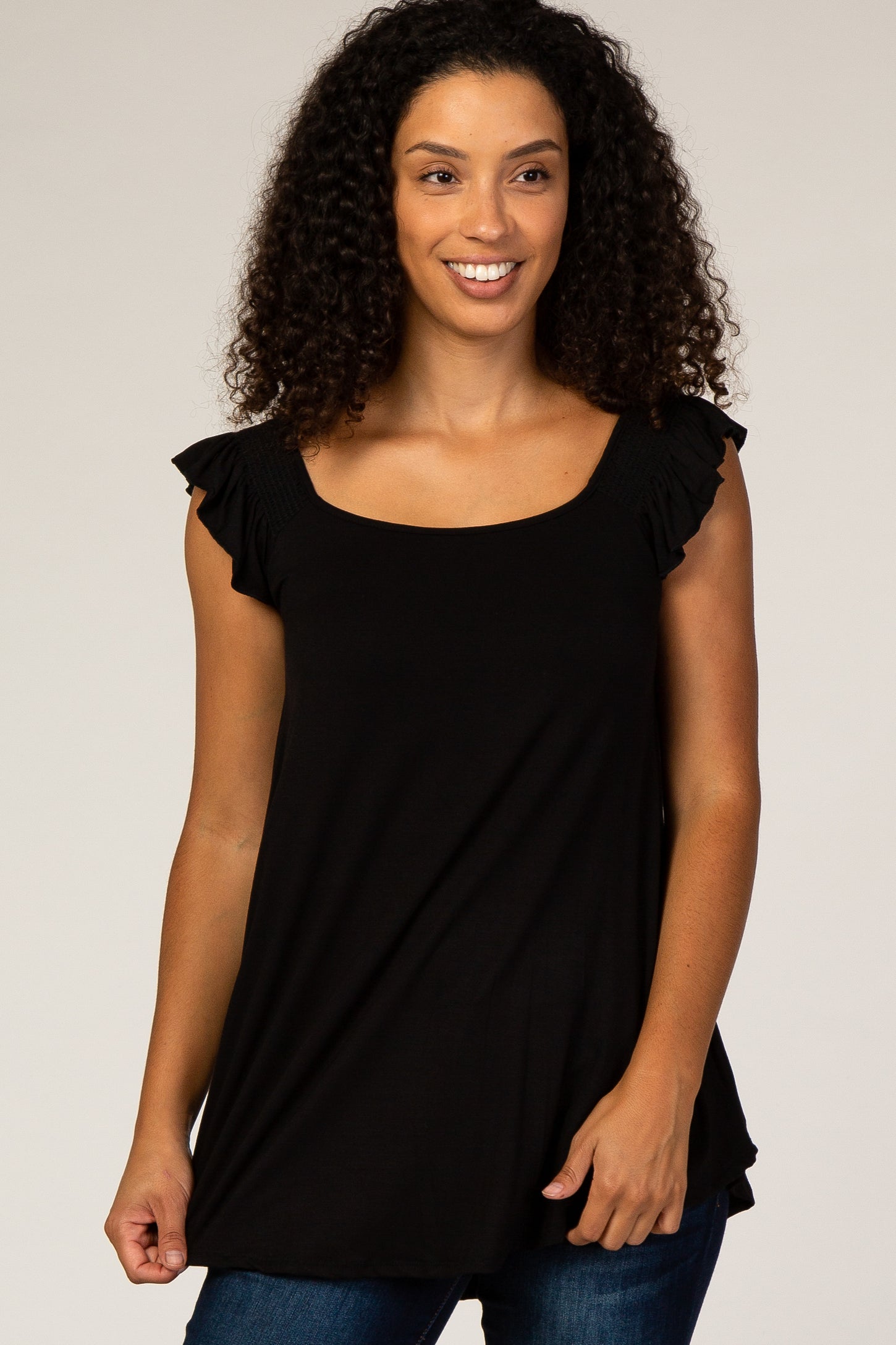 Black Flutter Sleeve Maternity Top