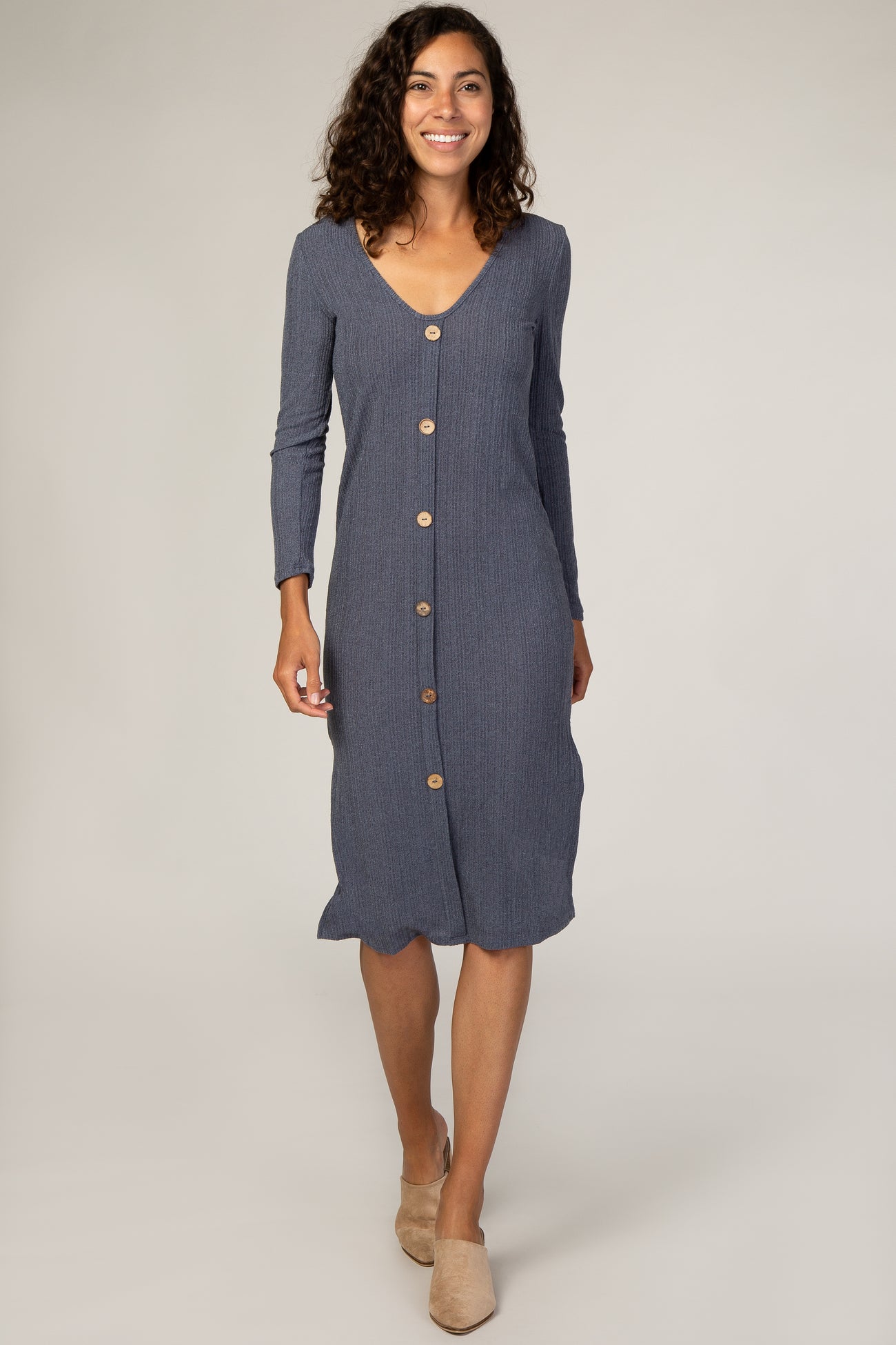 Navy Button Down Midi Dress