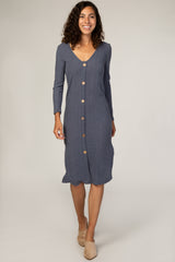 Navy Button Down Midi Dress