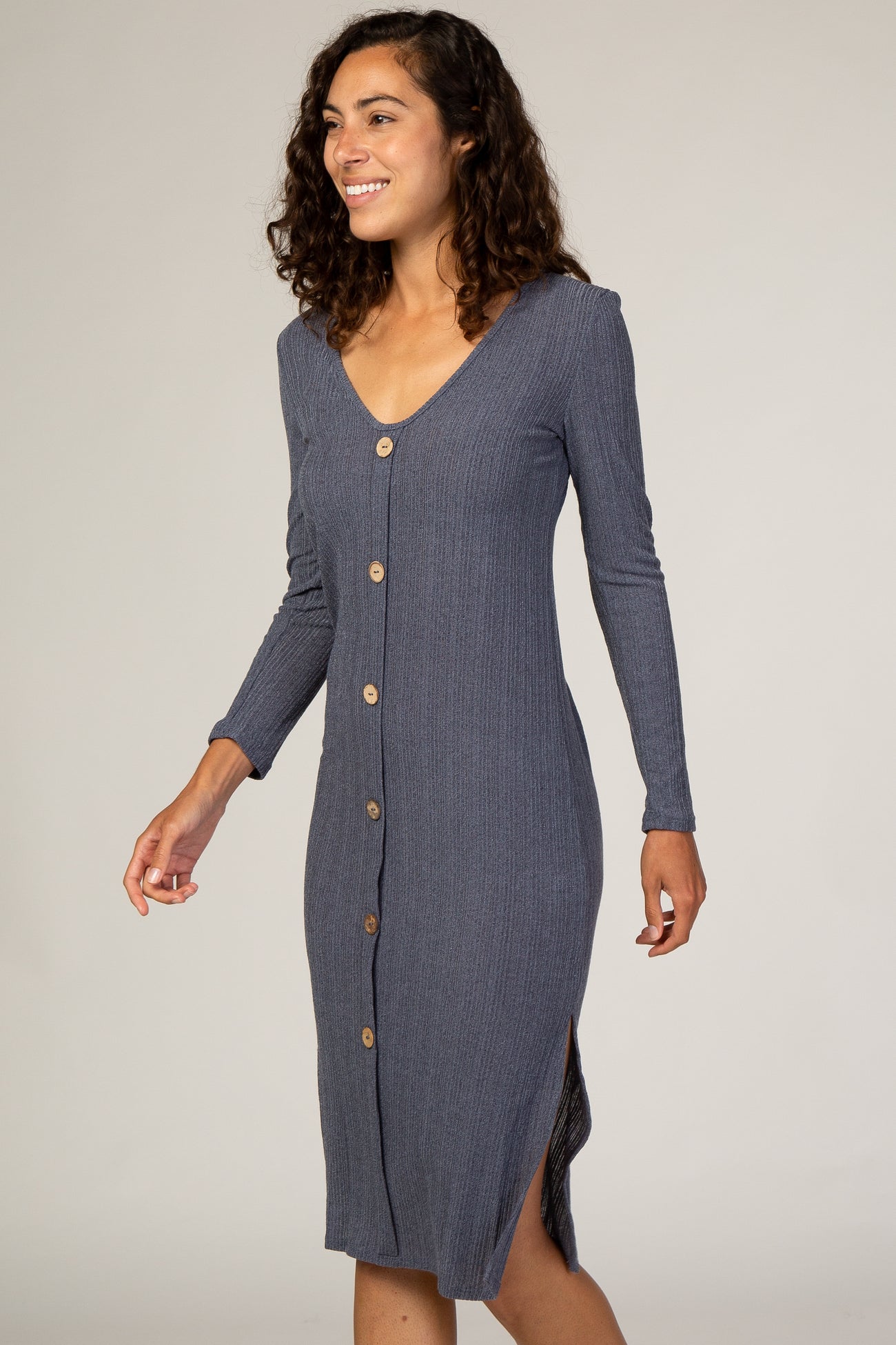 Navy Button Down Midi Dress