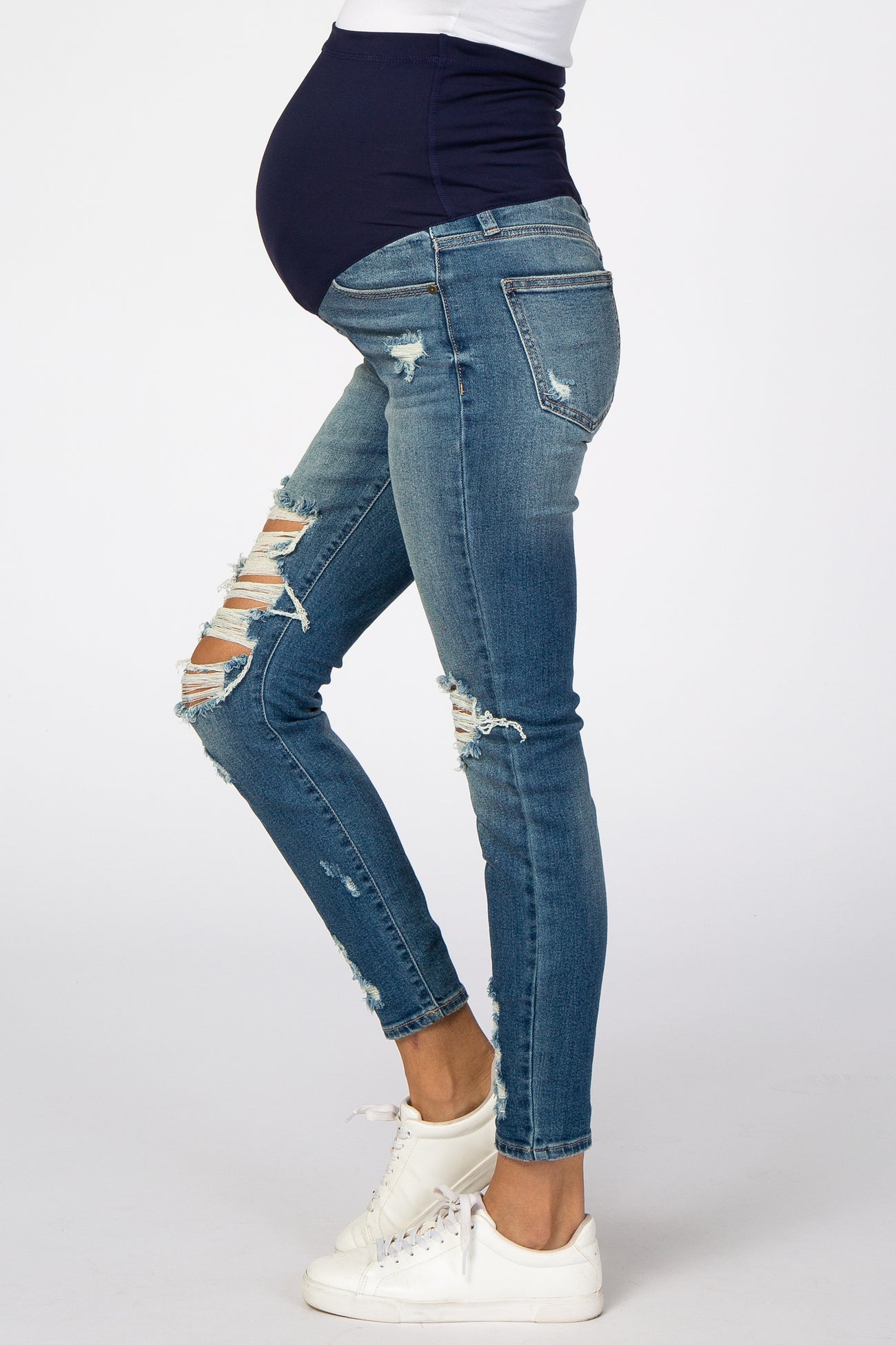 Light Blue Distressed Skinny Maternity Jeans