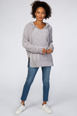 Heather Grey Chenille V-Neck Hooded Sweater