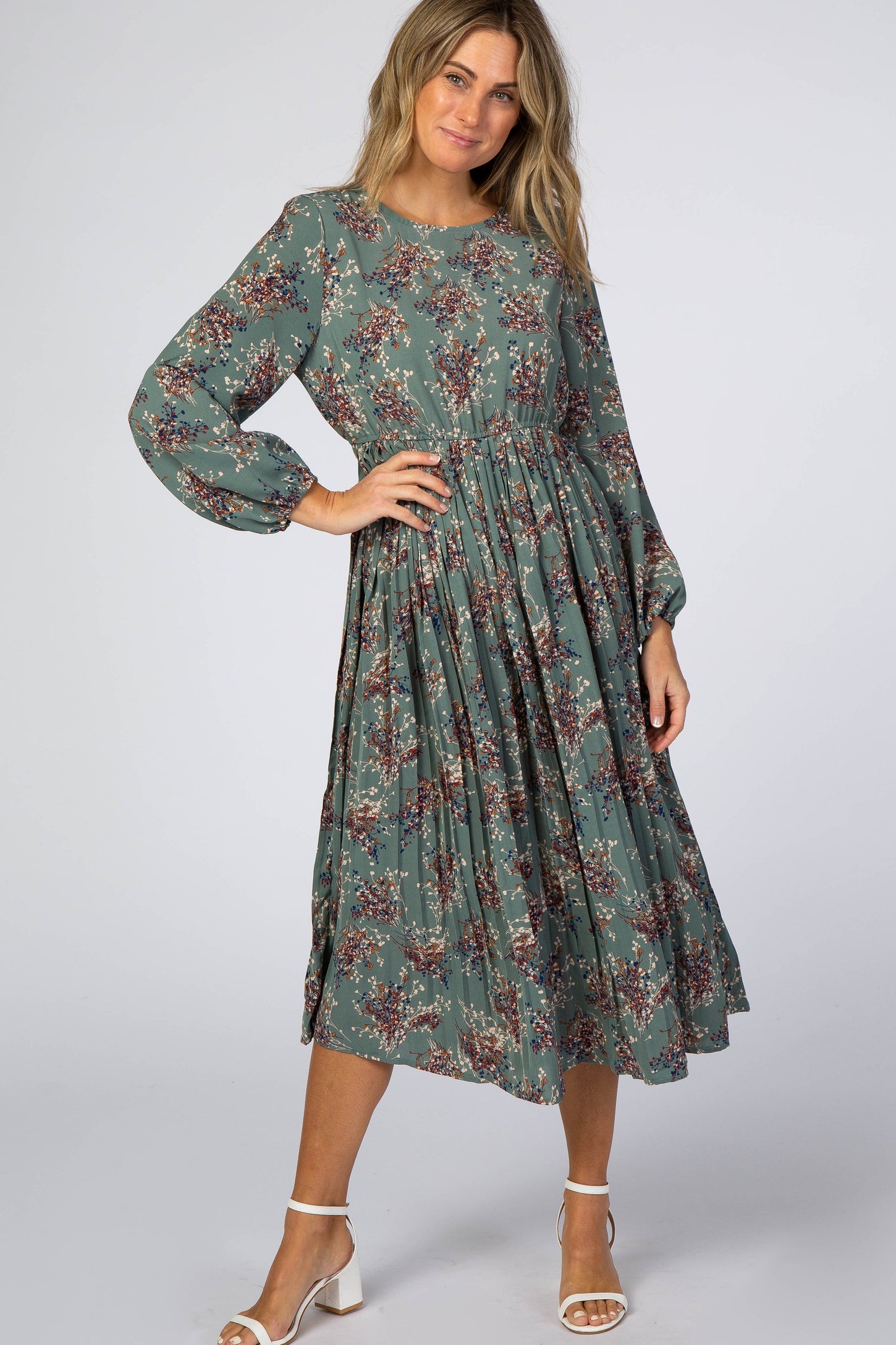 Jade Floral Pleated Skirt Maternity Midi Dress
