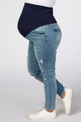 Blue Distressed Skinny Maternity Plus Jeans