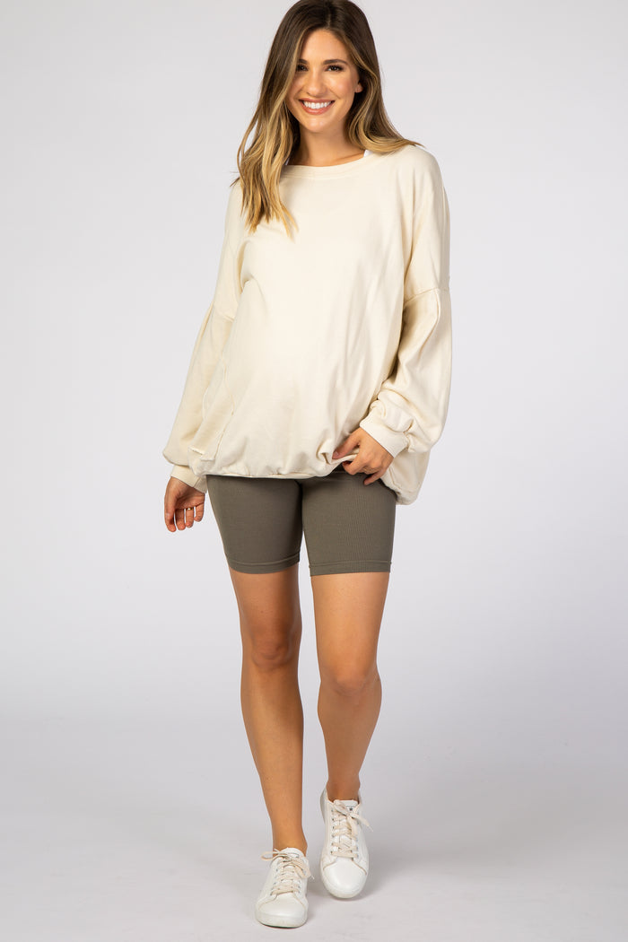 Olive Ribbed Maternity Bike Shorts