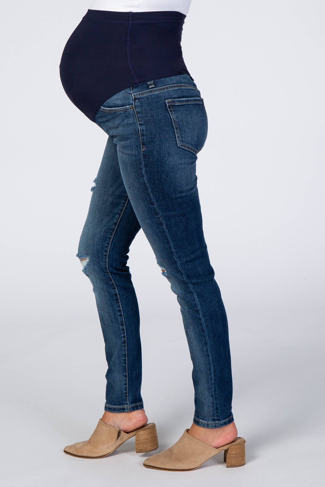 Medium Wash Distressed Maternity Jeans