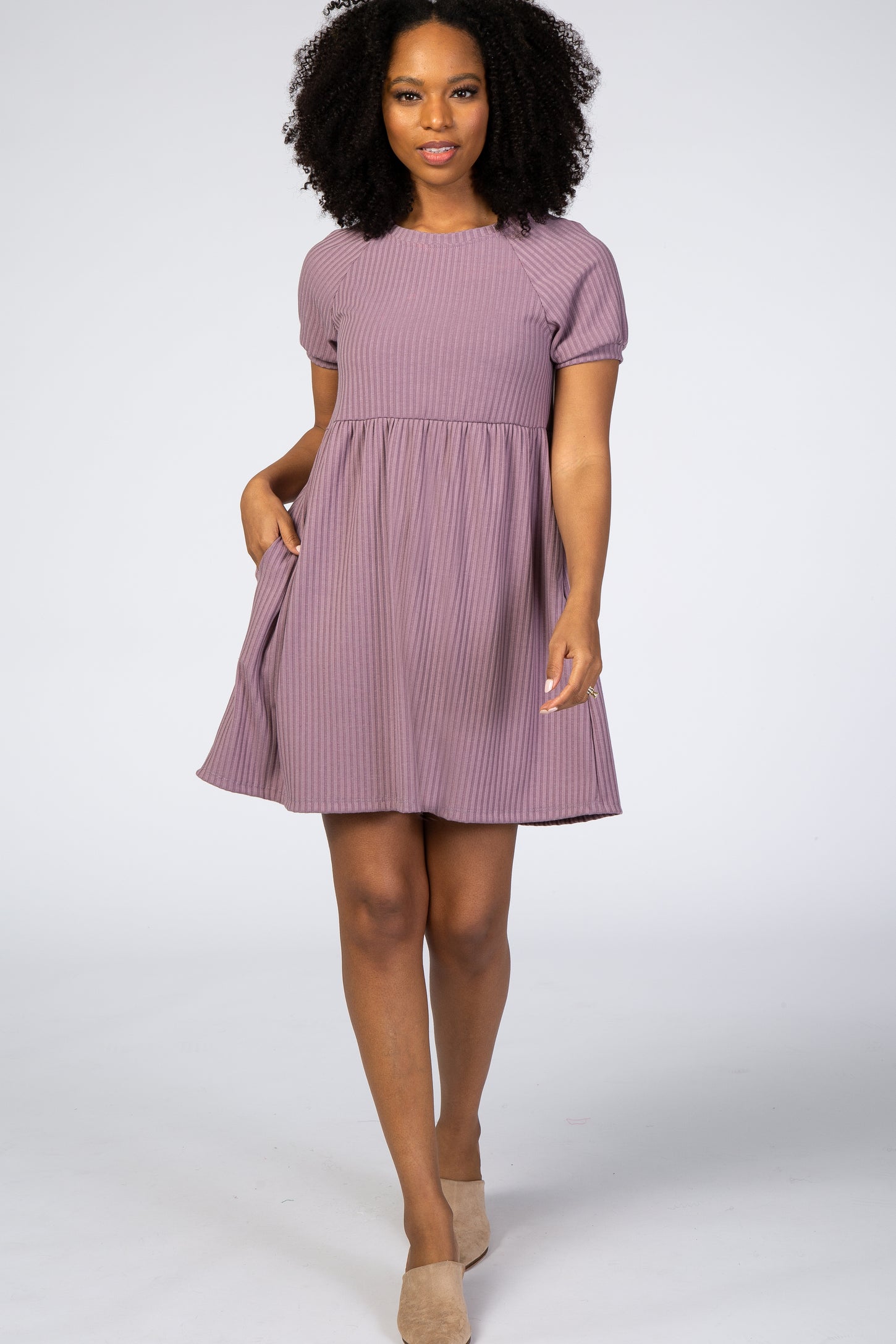 Lavender Ribbed Babydoll Maternity Dress