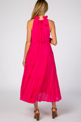 Fuchsia Tiered High Neck Maternity Maxi Dress
